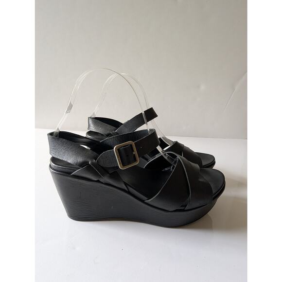 KORK-EASE Ava 2.0 Leather Wedge Platform Sandals Black K37303 Women's 9M - Picture 2 of 12